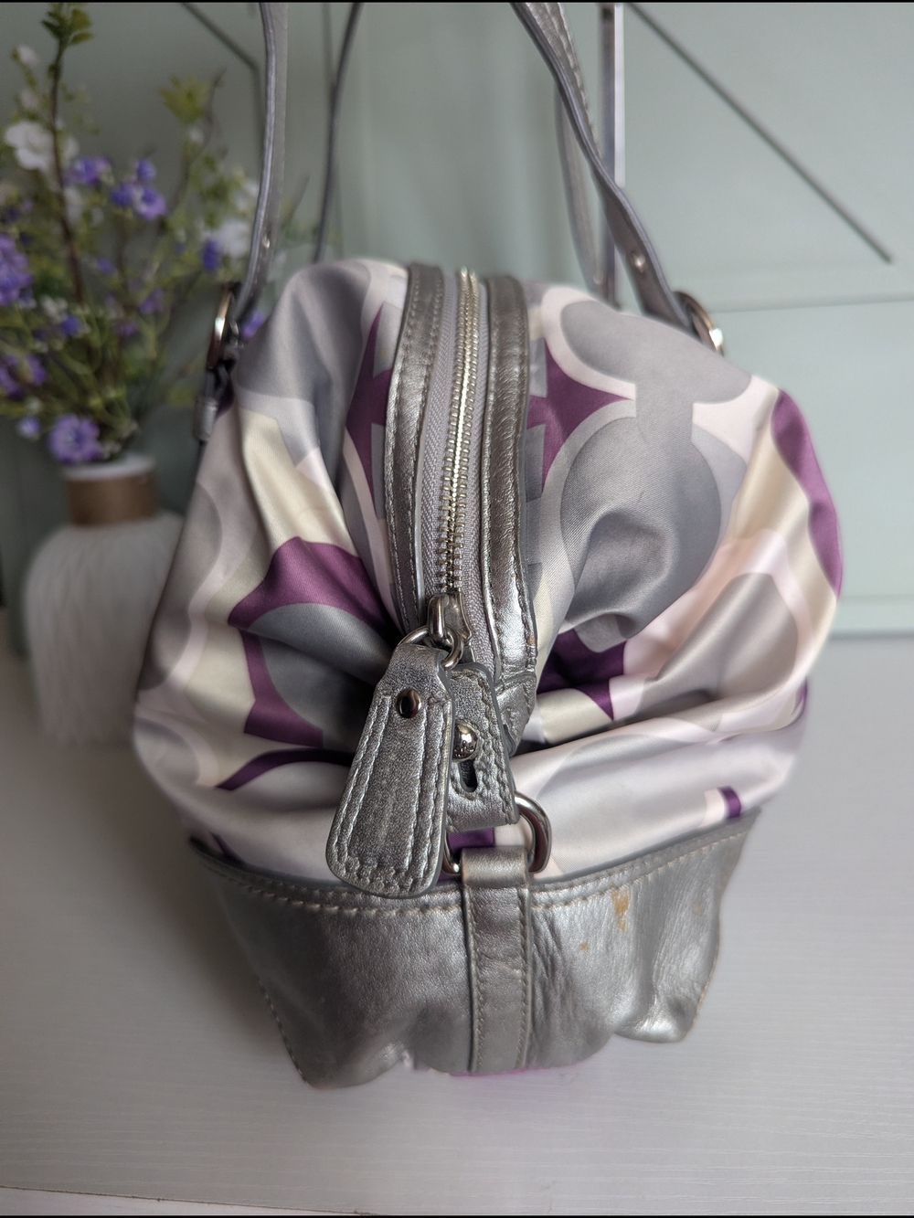 Coach Purple Signature Canvas Satchel with Silver Leather Trim - Picture 5 of 10